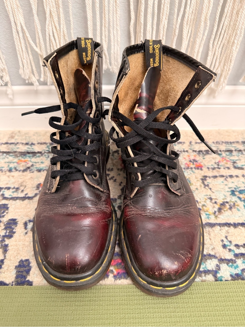 Dr. Martens Women's Burgundy Leather Lace-Up Combat Boots